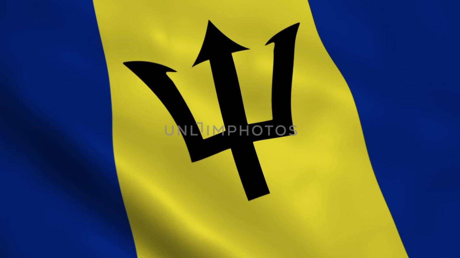 Realistic Barbados flag waving in the wind.