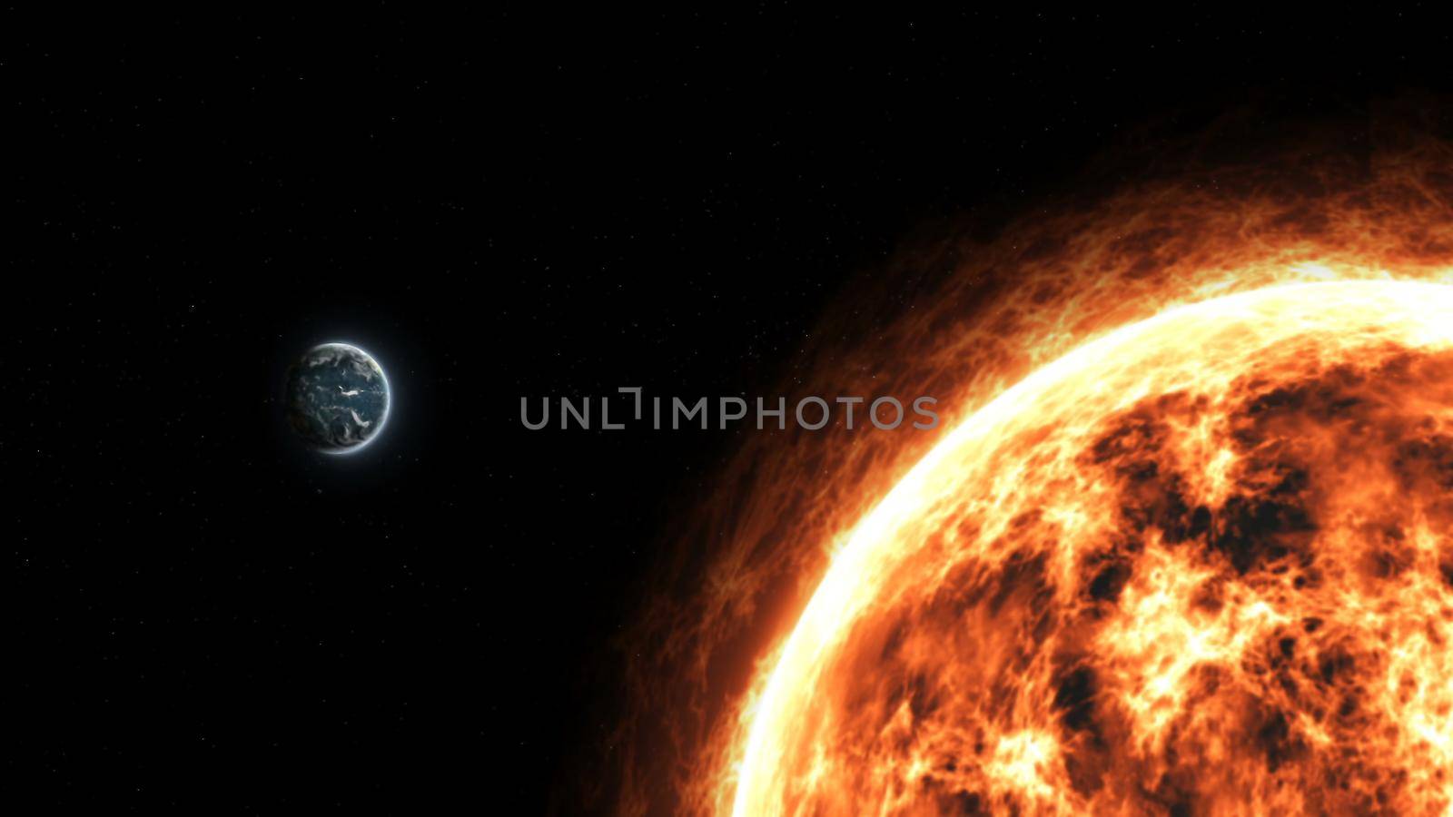 Realistic planet Earth and Sun from deep space. Abstract Background