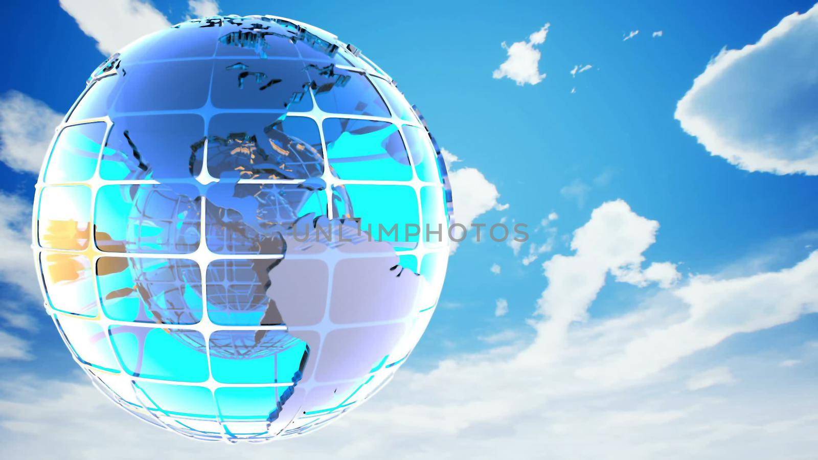 background of the clouds with the rotation of the glass of the globe. 3D rendering by designprojects