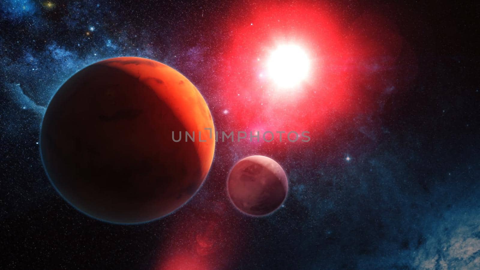 Red Alien Planet in Outer Space 3D rendering by designprojects