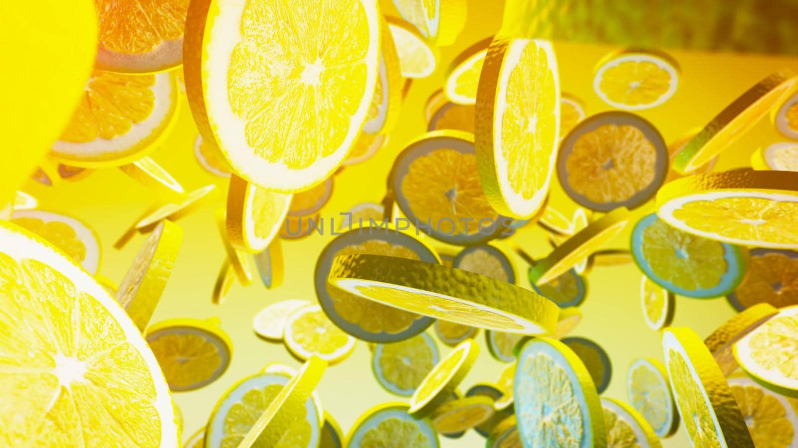 fresh lemon on yellow background 3D rendering by designprojects