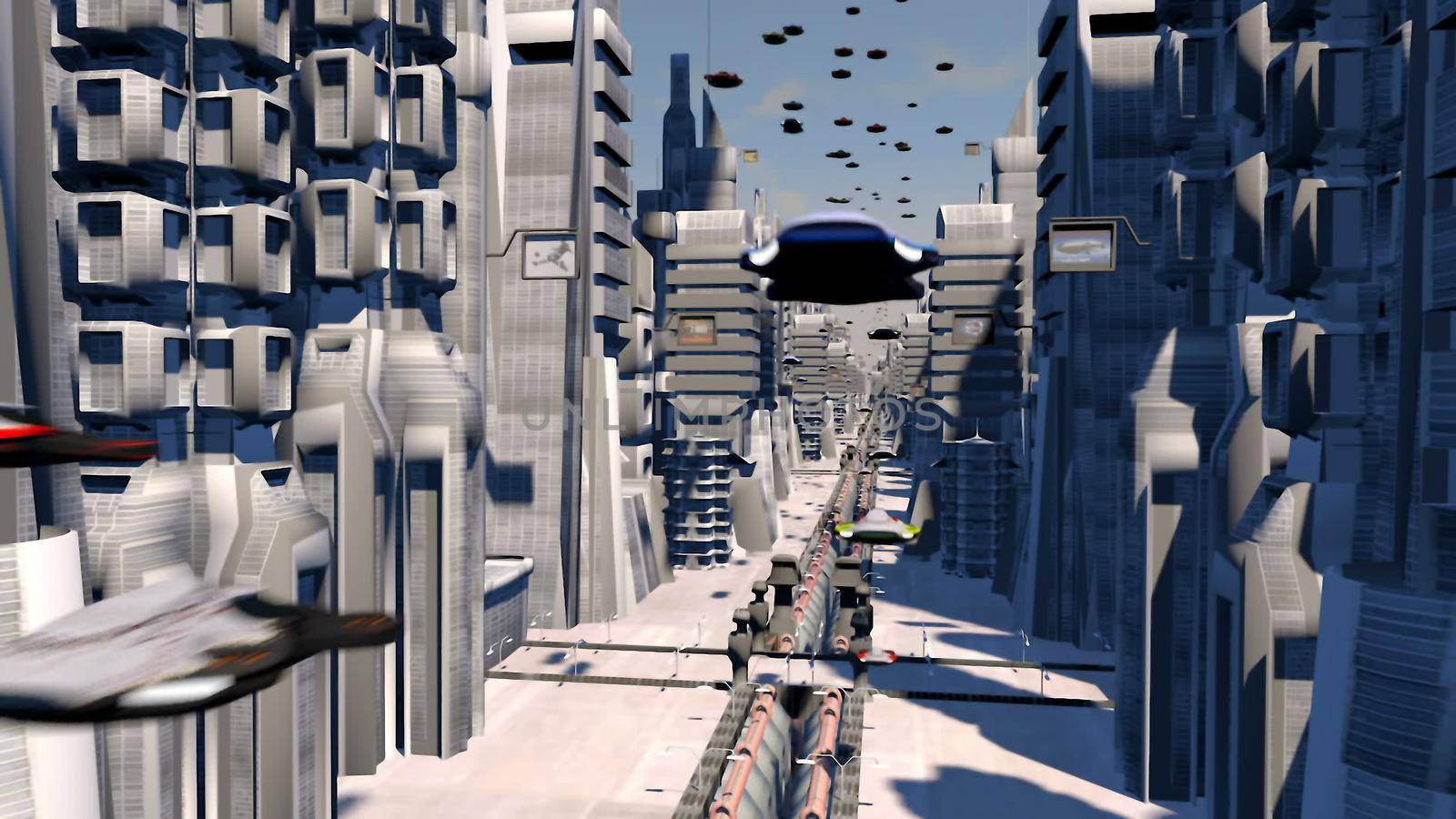Cybernetic City with Futuristic Buildings 3D rendering by designprojects