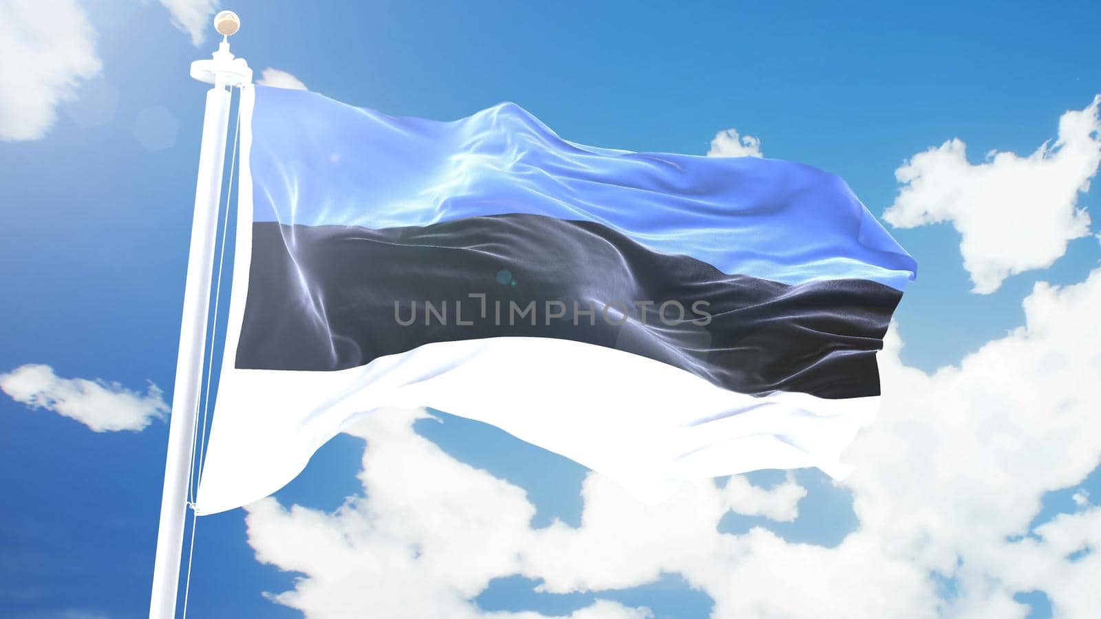 Realistic flag of Estonia waving against time-lapse clouds background.