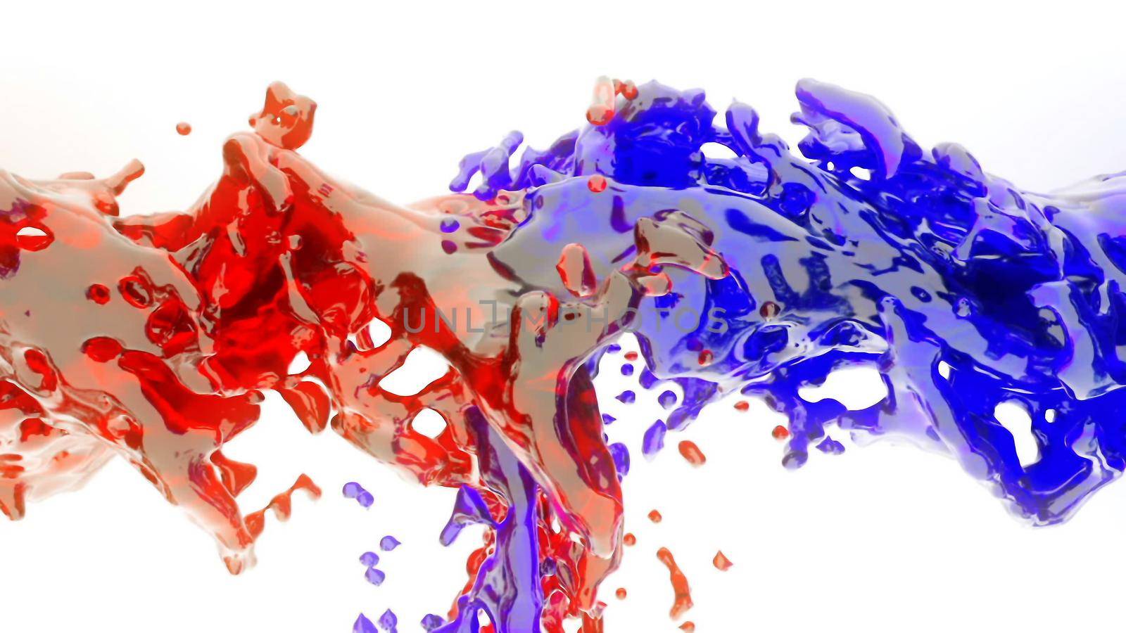 Colored liquid splashes with white background