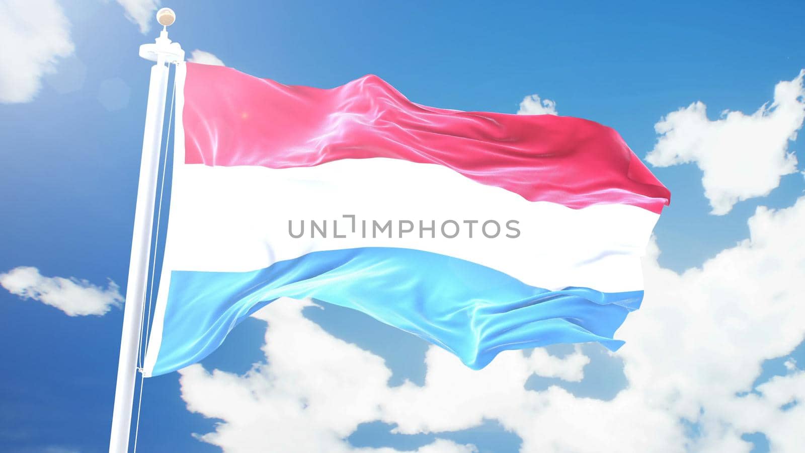 Realistic flag of Luxemburg waving against time-lapse clouds background.