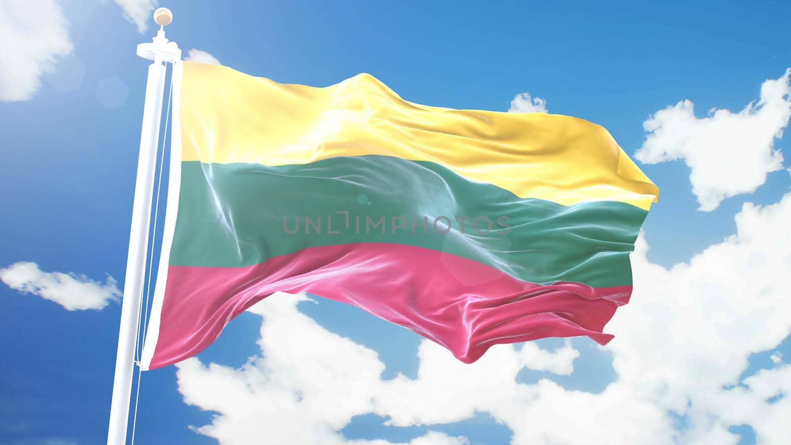 flag of Lithuania waving against time-lapse clouds background. 3D rendering by designprojects