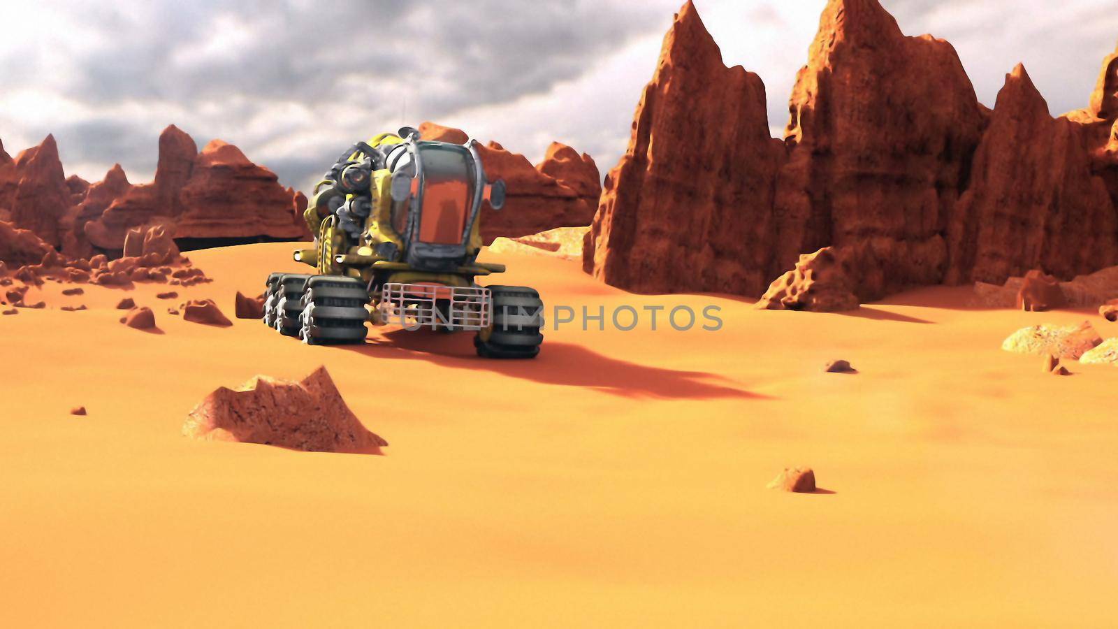 Mars Rover on the Mars. A futuristic concept of a colonization of Red Planet.