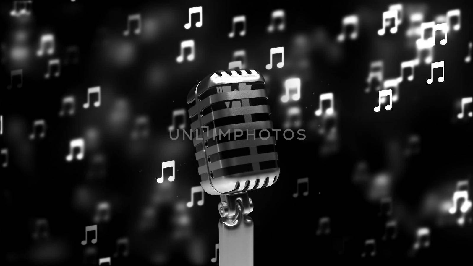 Background with nice abstract retro microphone 3D rendering by designprojects