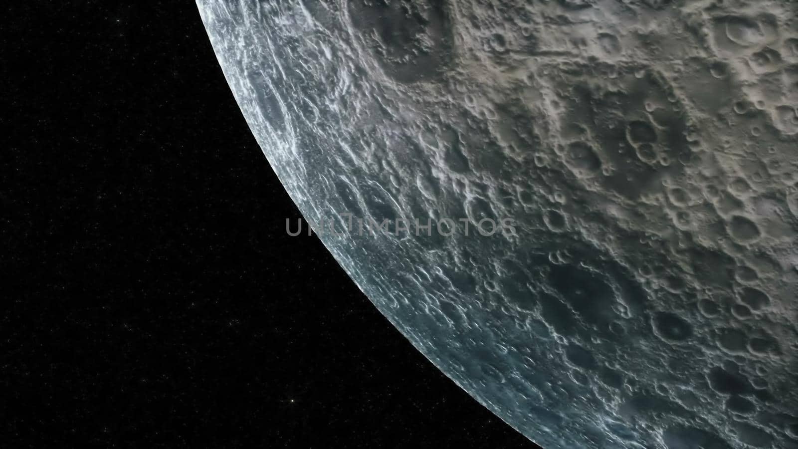 Flight over the surface of the Moon 3D rendering by designprojects