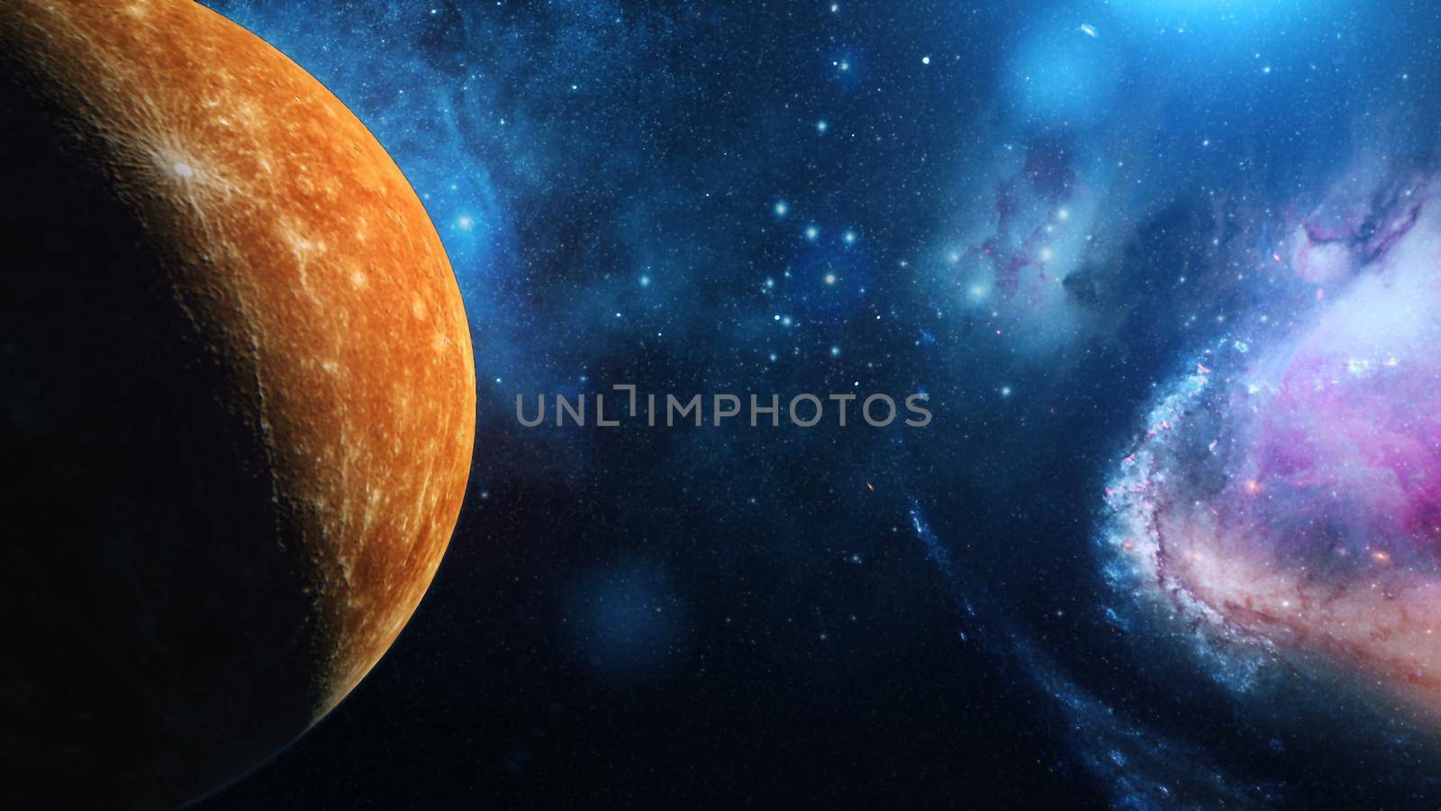 Realistic Planet Mercury from space. Abstract Background