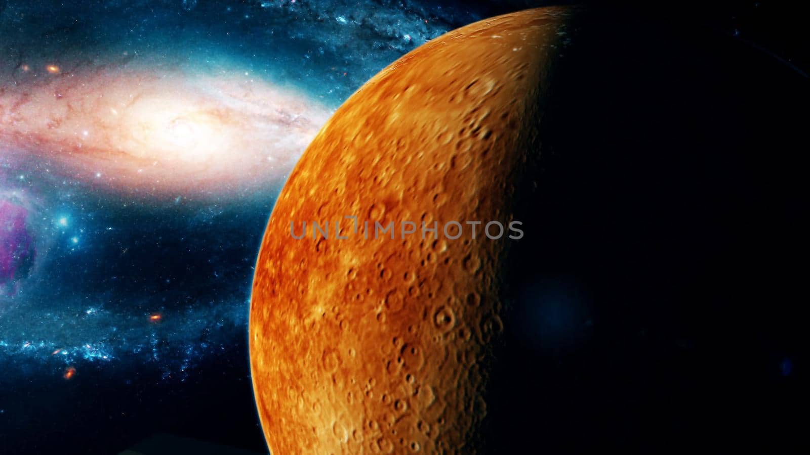 Realistic beautiful planet Mercury from deep space. Abstract Background