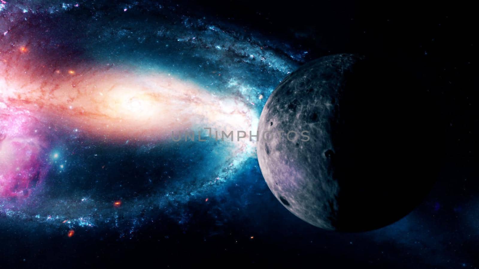Realistic beautiful Moon from deep space. Abstract Background