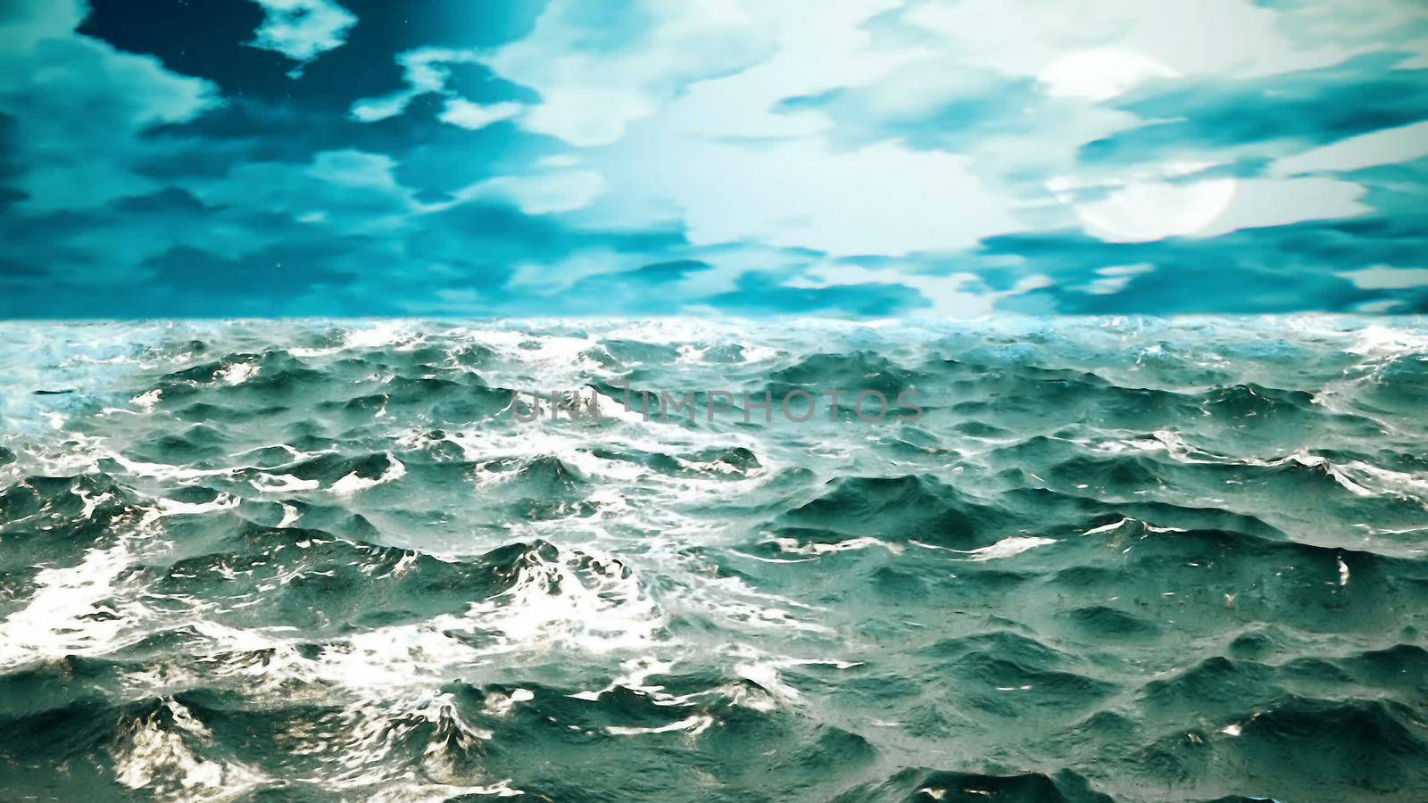 ocean waves with night sky on the background. 3D rendering by designprojects