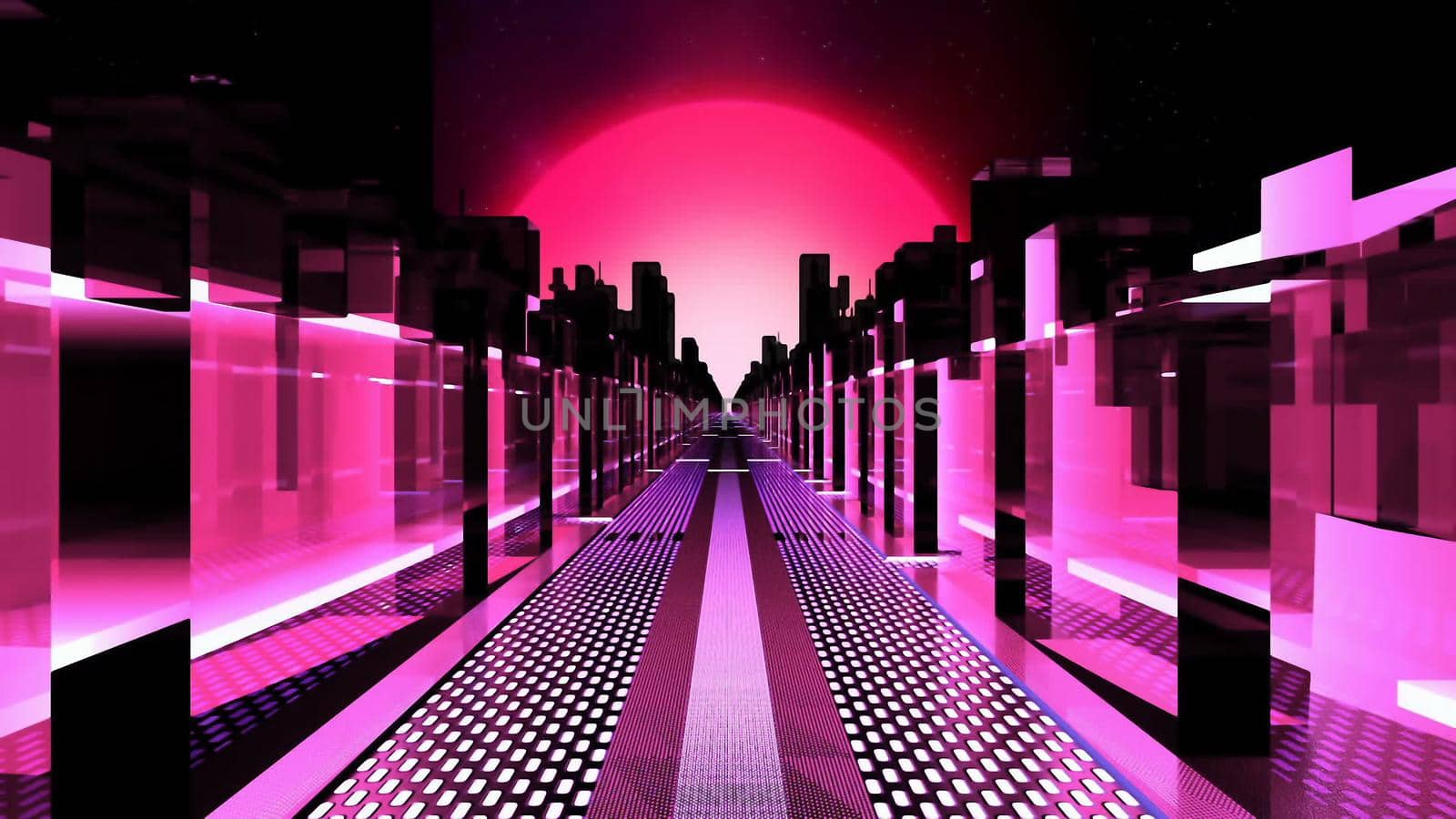 sci-fi city of the future with neon skyscrapers.