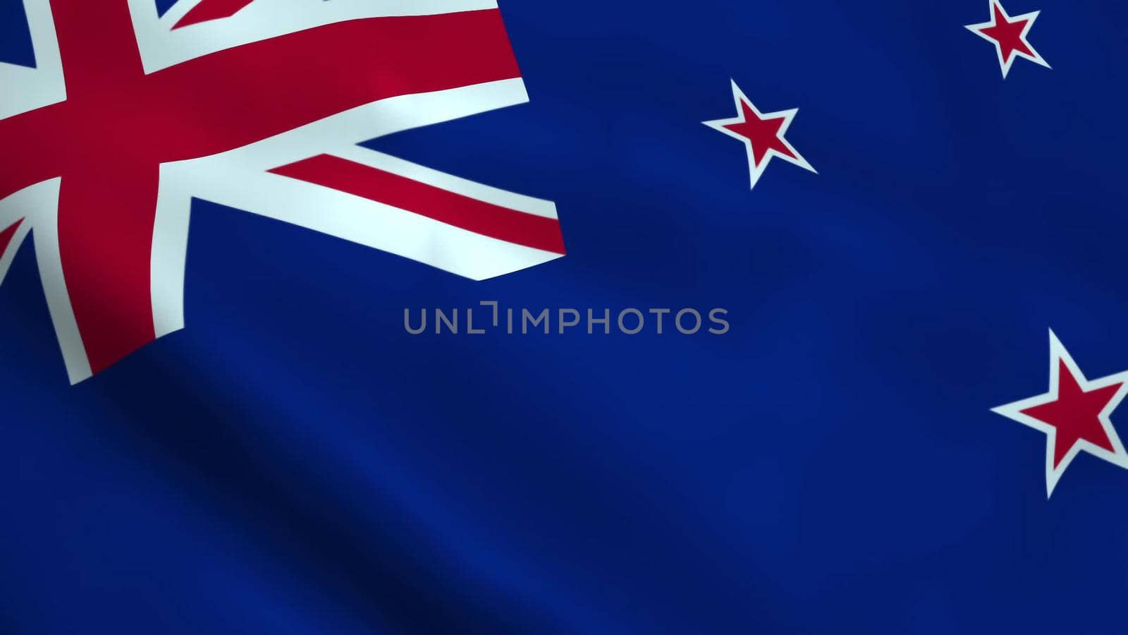 Realistic New Zealand flag waving in the wind.