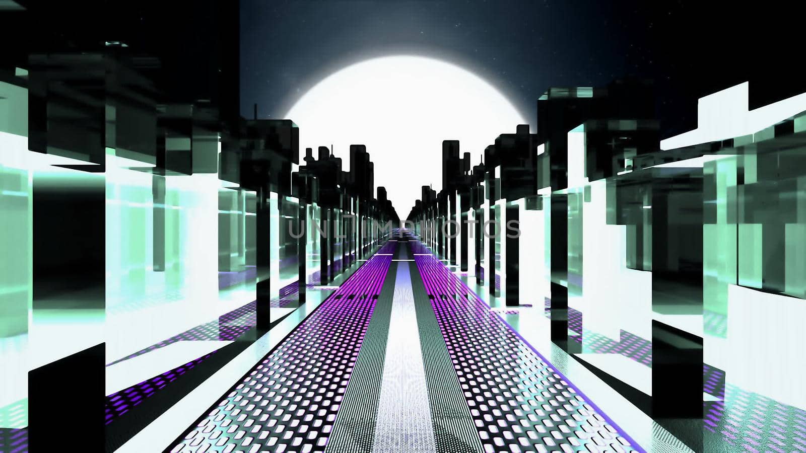 sci-fi city of the future with neon skyscrapers.