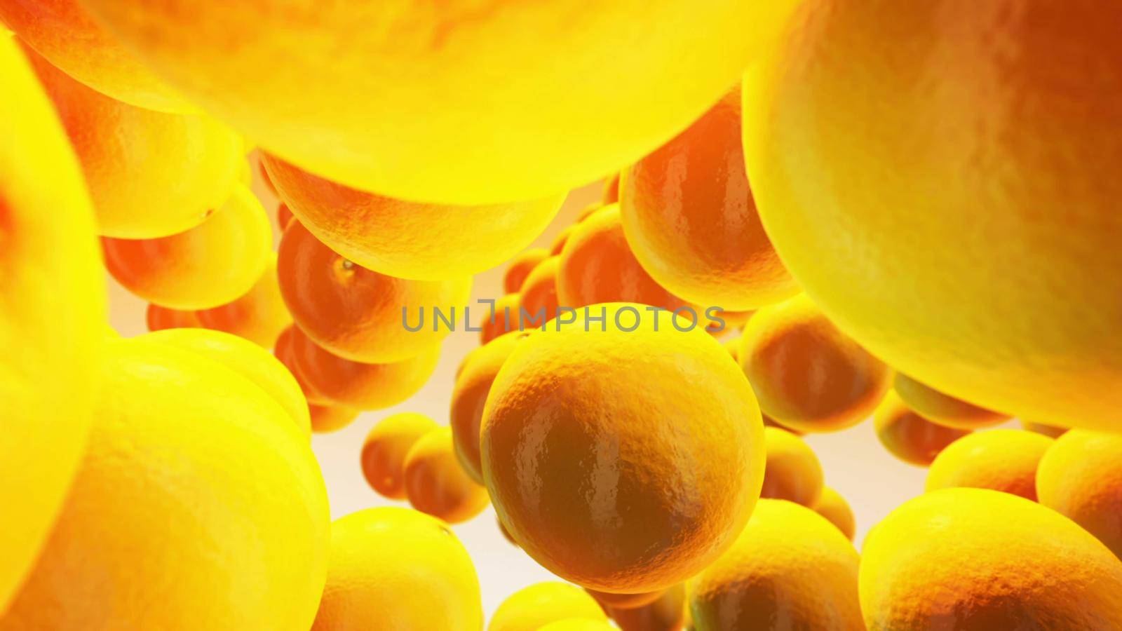 fresh orange on yellow background. 3D rendering by designprojects