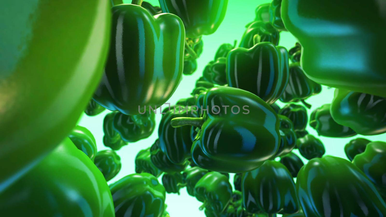 fresh green pepper on green background 3D rendering by designprojects