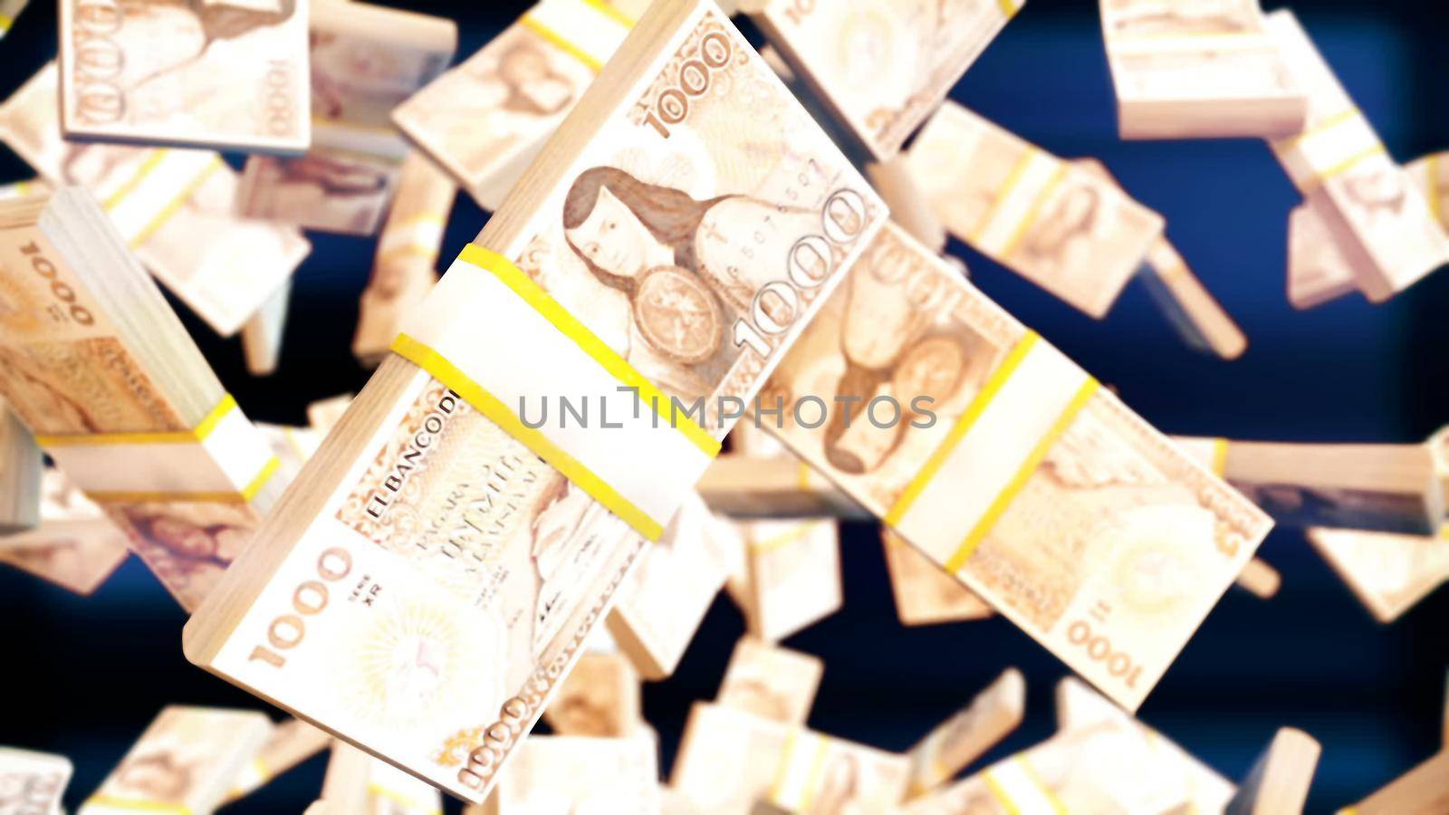 CGI graphics with falling mexican peso bills 3D rendering by designprojects