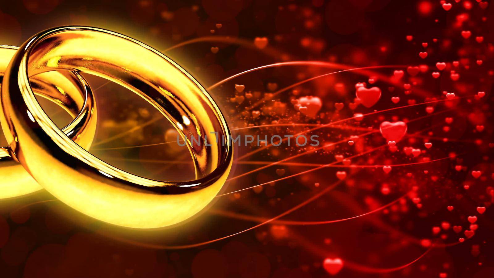 Background with two gold rings 3D rendering by designprojects