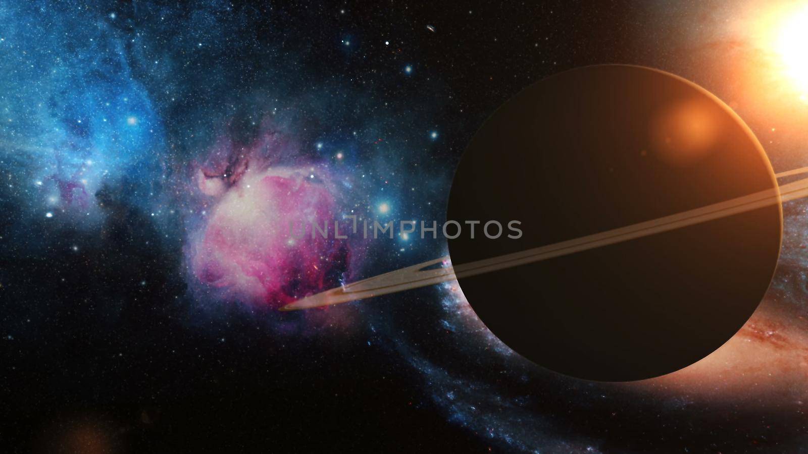 Realistic Planet Saturn from space. Abstract Background