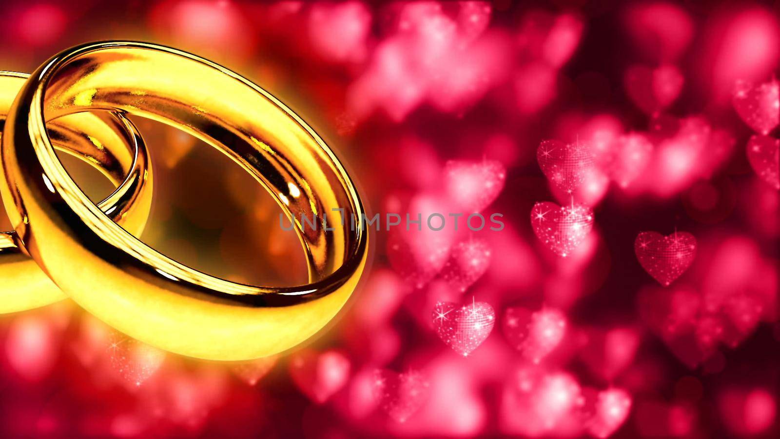 Background with two gold rings 3D rendering by designprojects