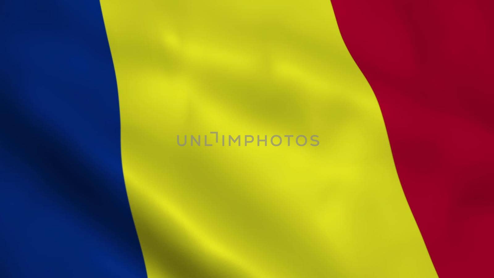 Realistic Romanian flag waving in the wind.