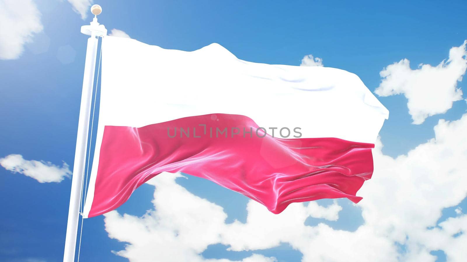 flag of Poland waving against time-lapse clouds background. 3D rendering by designprojects