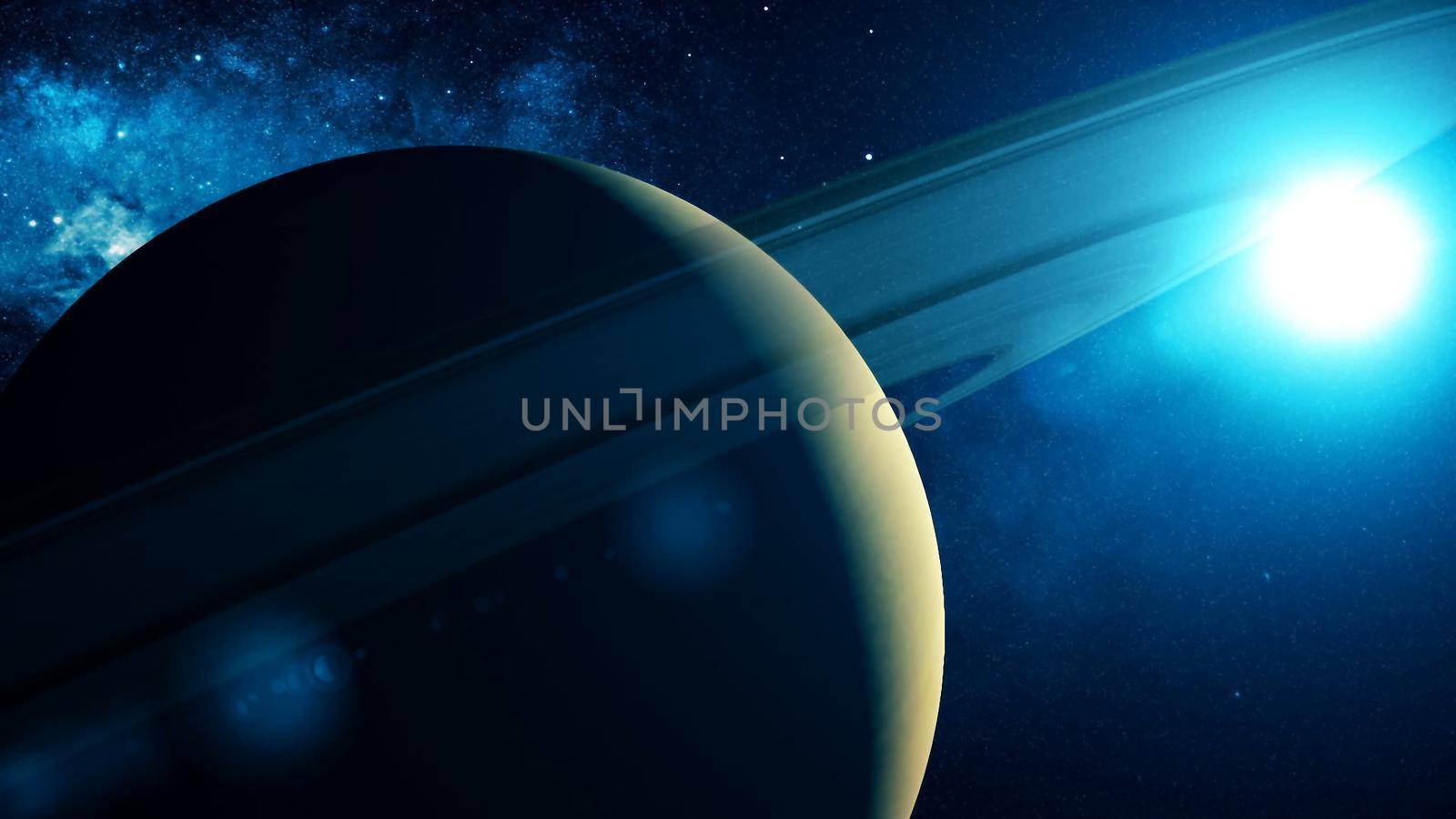 Realistic Planet Saturn from space 3D rendering by designprojects