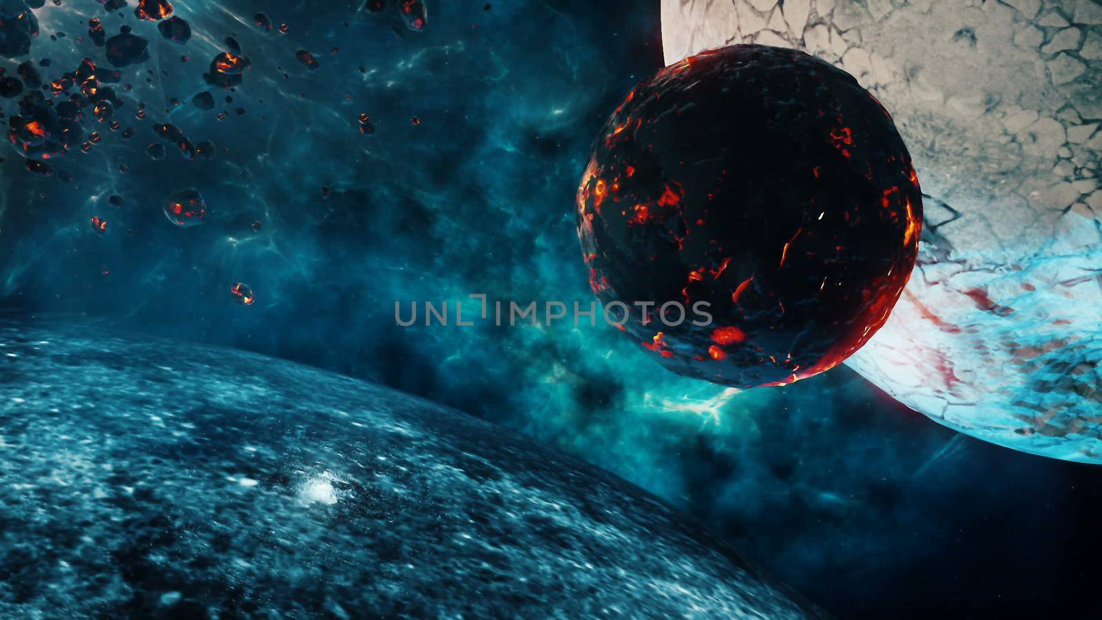 Flying through Star fields in space near a planets 3D rendering by designprojects