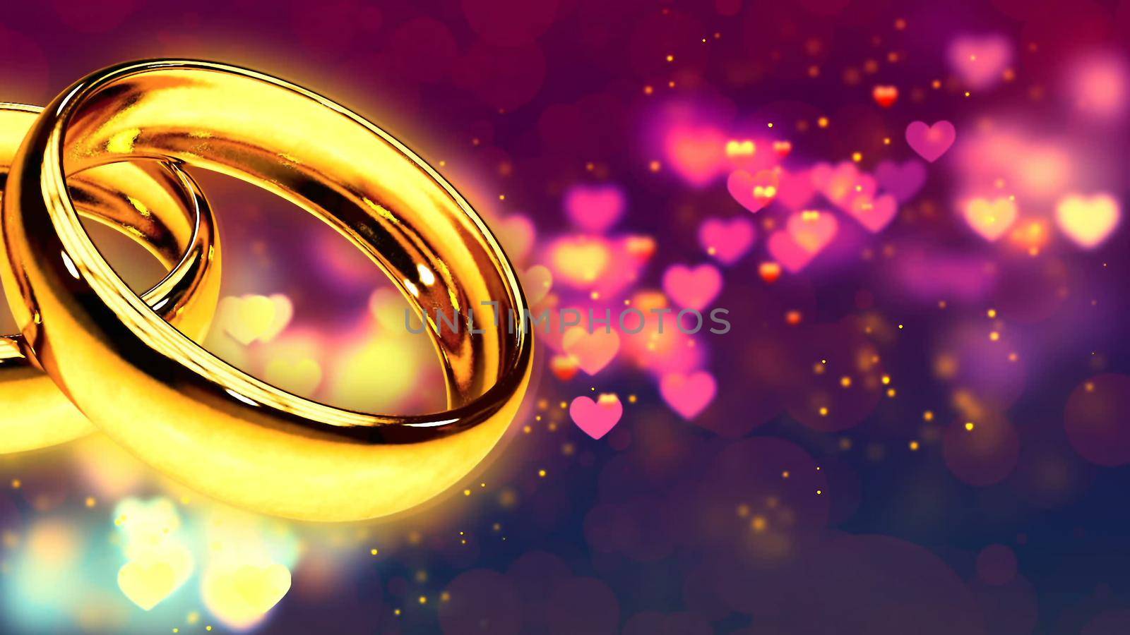 Background with two gold rings 3D rendering by designprojects