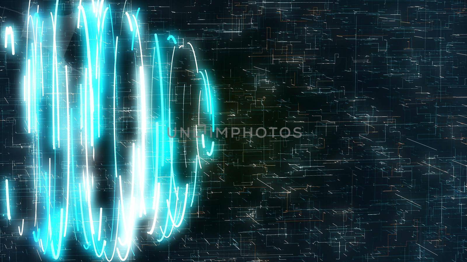 Abstract motion graphics with blue spiral on sci-fi background.