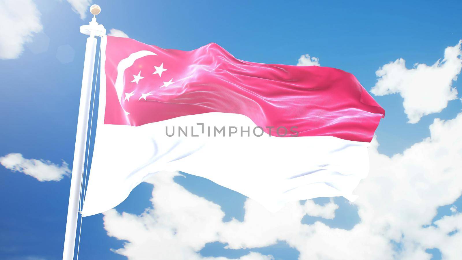 flag of Singapore waving against time-lapse clouds background 3D rendering by designprojects