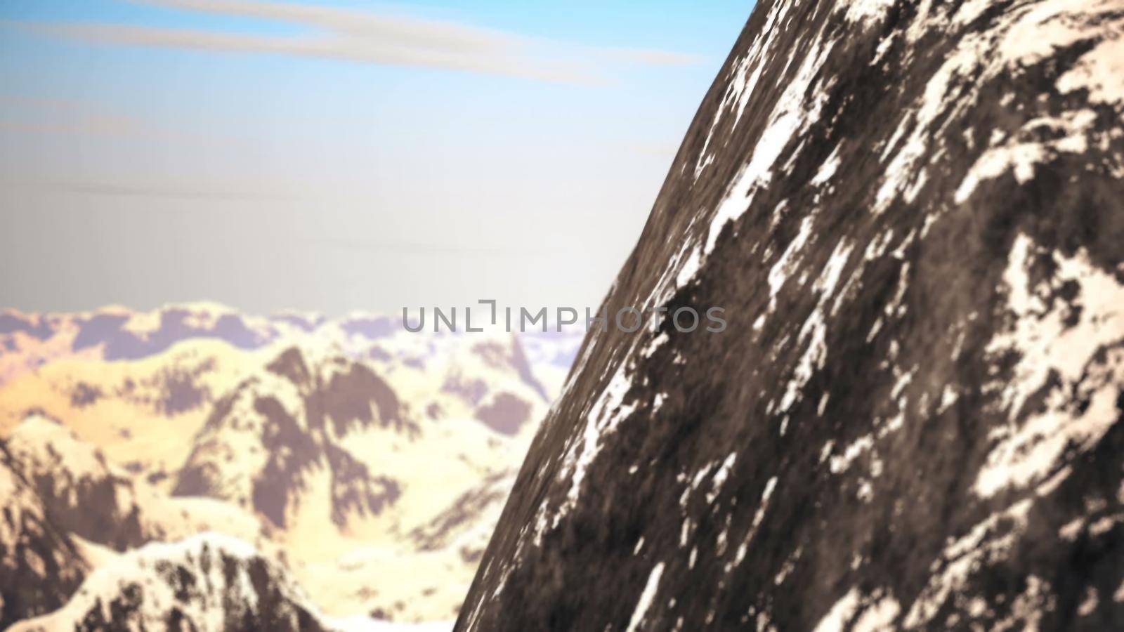 Fflying over mountains. aerial view 3D rendering by designprojects