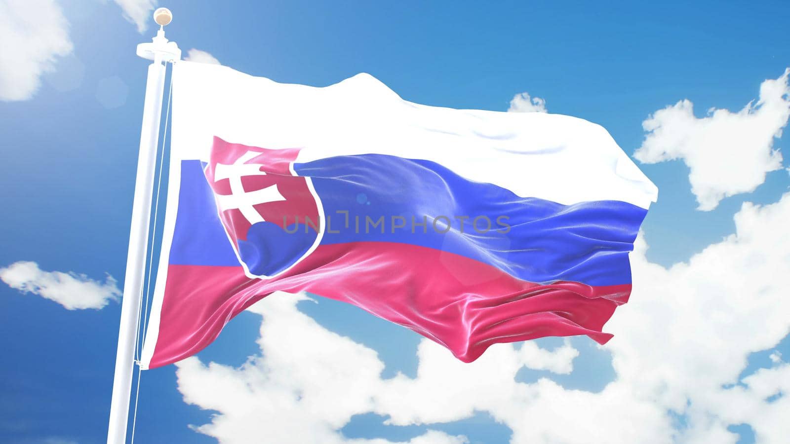 Realistic flag of Slovakia waving against time-lapse clouds background.