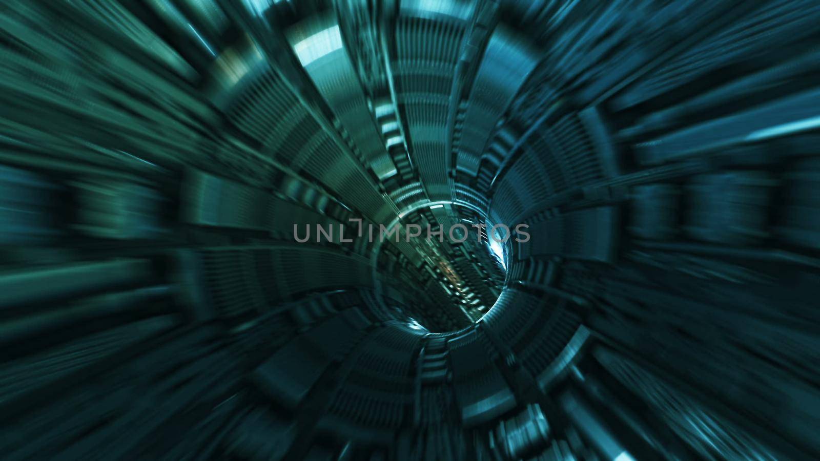 background with flight in sci-fi tunnel with fantastic lights. 3D rendering by designprojects