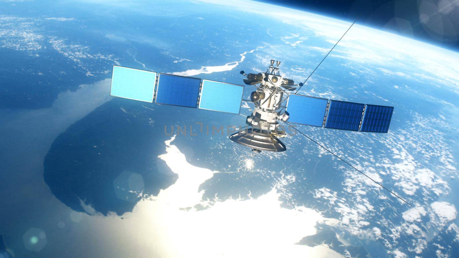 Beautiful realistic satellite in low Earth orbit. 3D rendering by designprojects