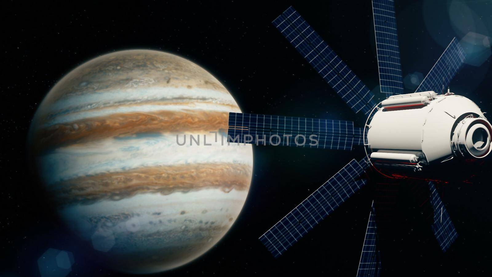 realistic satellite in low Jupiter orbit. 3D rendering by designprojects