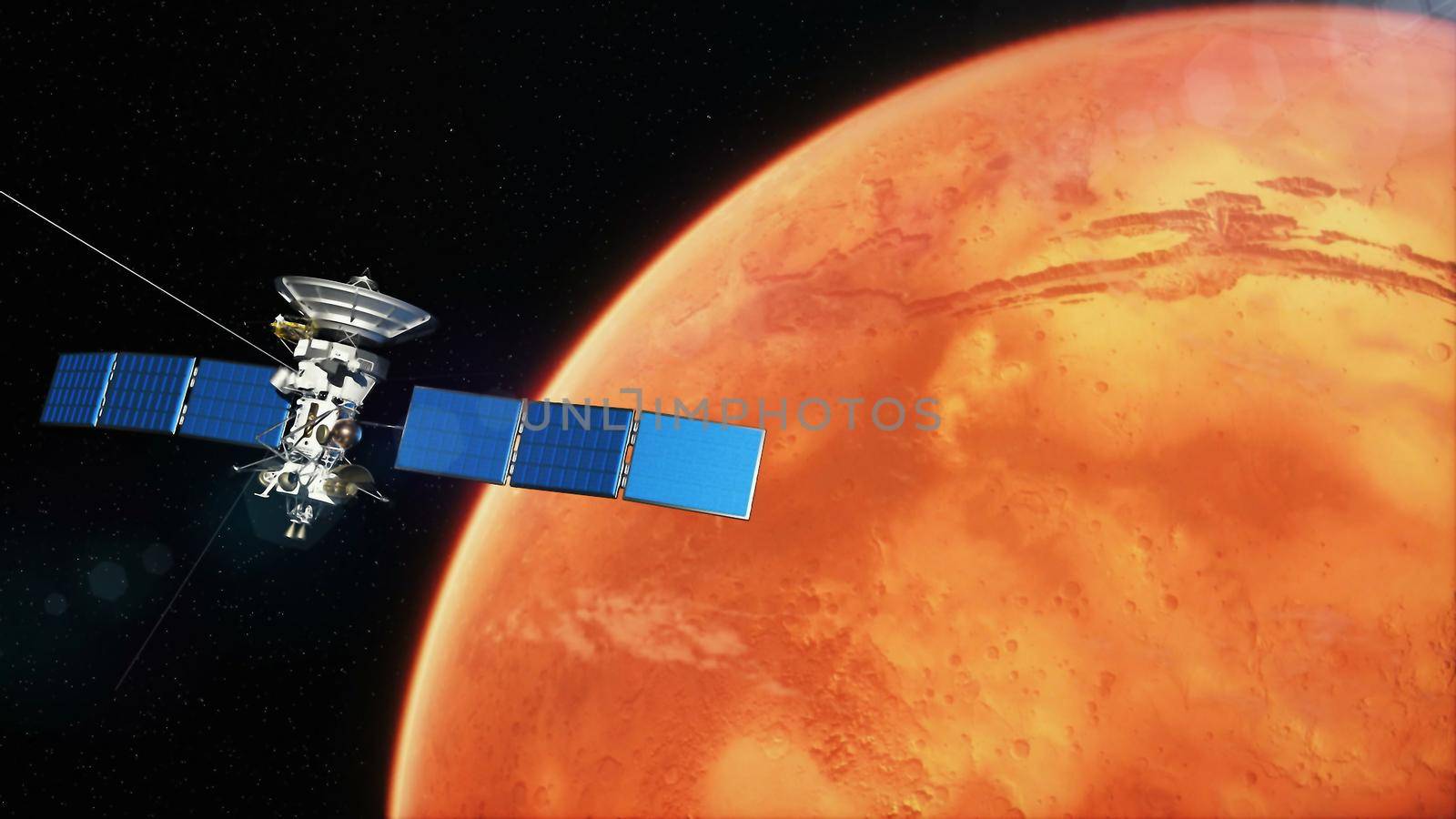 realistic satellite in low Mars orbit. 3D rendering by designprojects