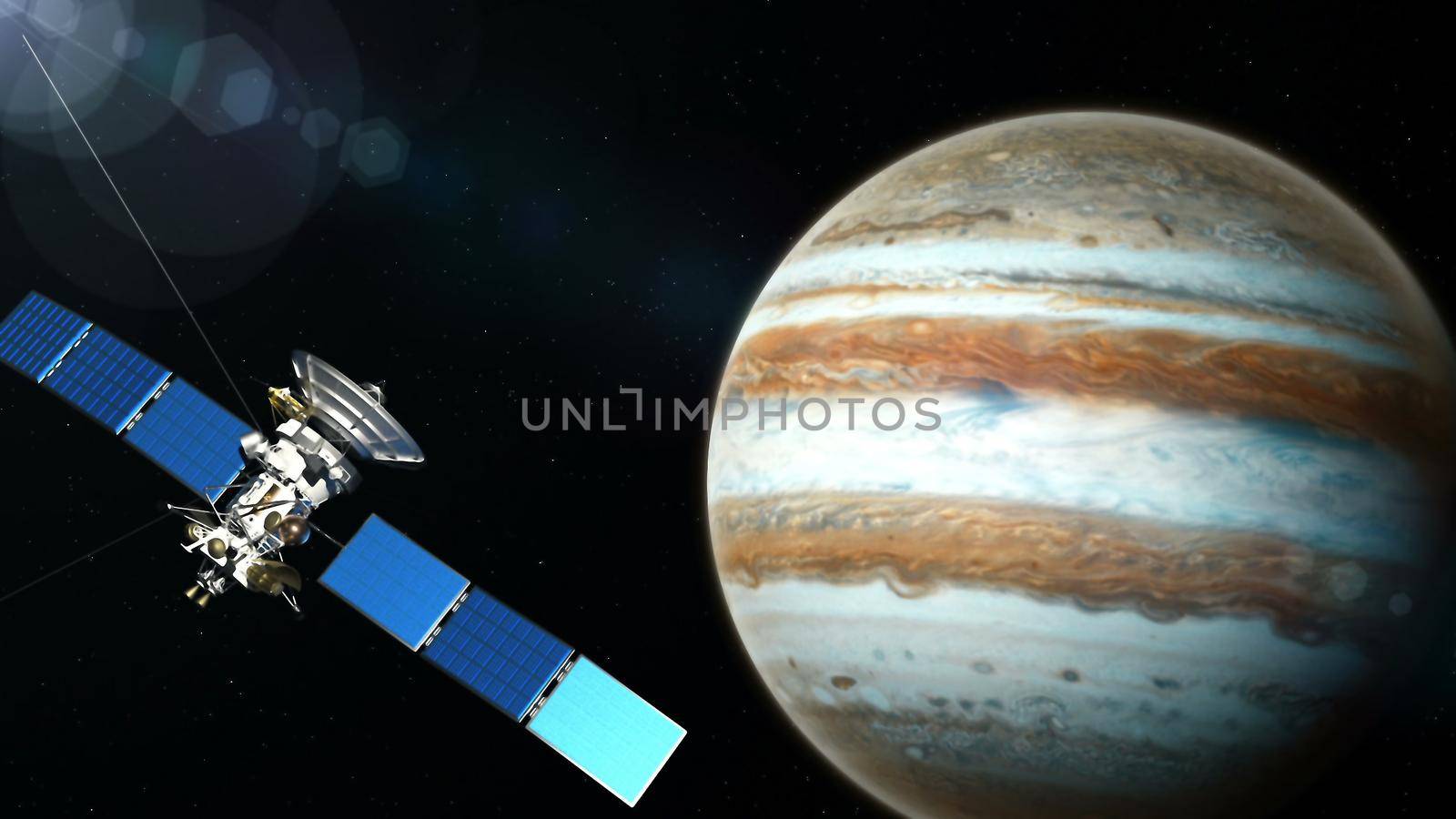 realistic satellite in low Jupiter orbit. 3D rendering by designprojects