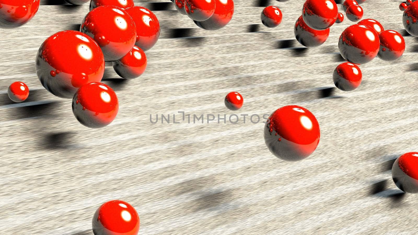 Abstract graphics with slowly falling red spheres
