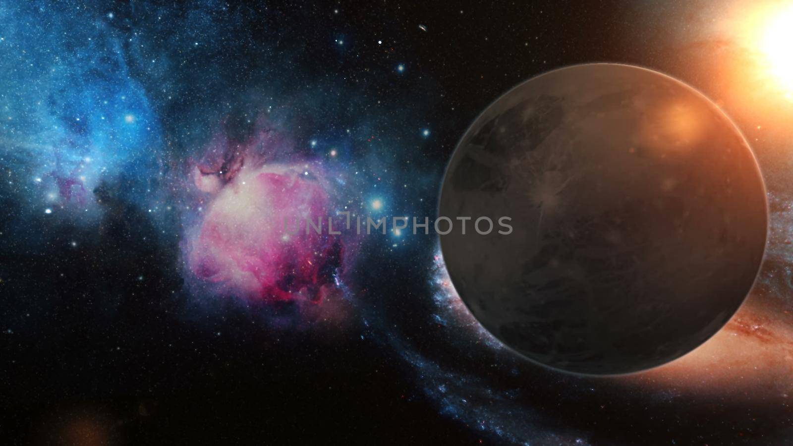 Realistic Planet Pluto from space. Abstract Background