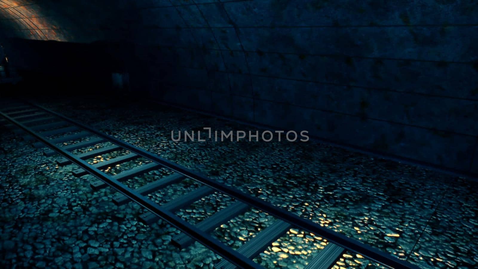 Steam old train in tunnel. 3d rendering