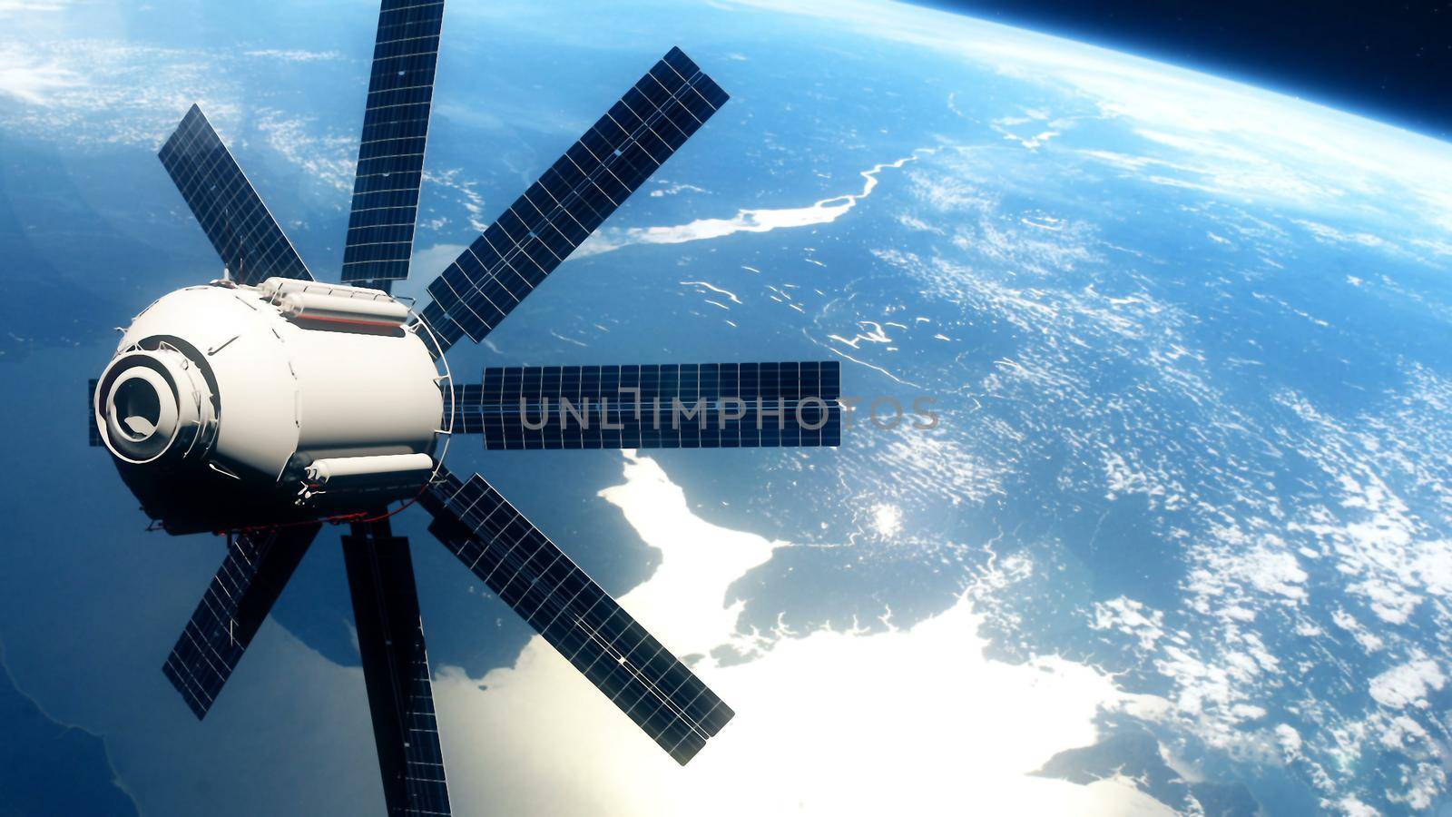 realistic satellite in low Earth orbit. 3D rendering by designprojects
