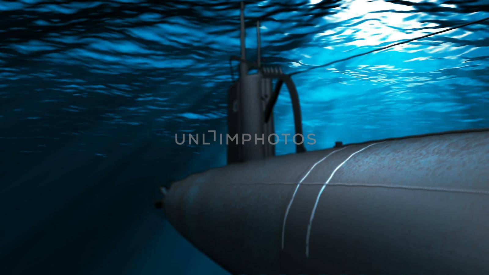 Submarine floats in a deep water 3D rendering by designprojects