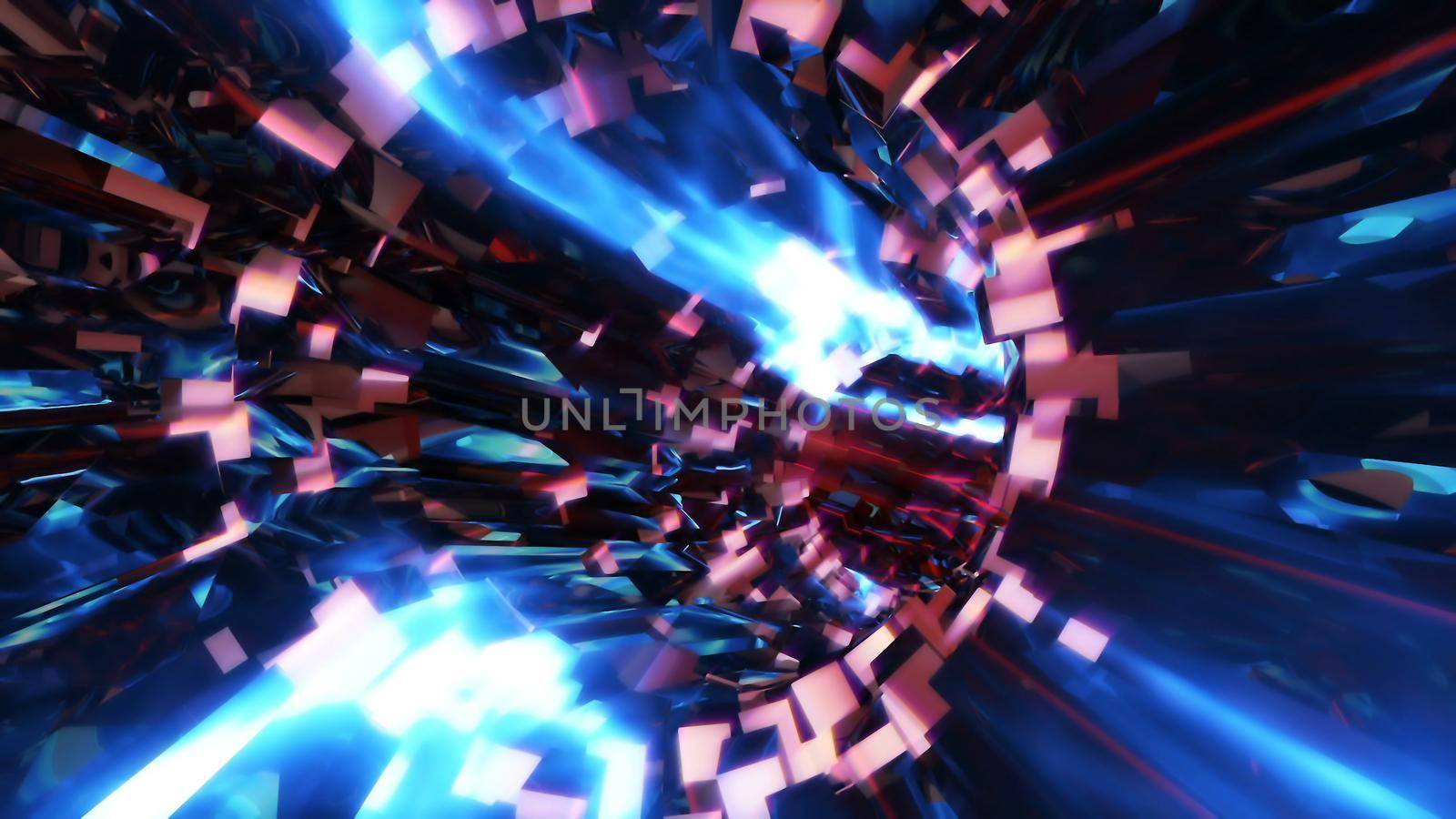 Abstract background with flight in sci-fi tunnel.