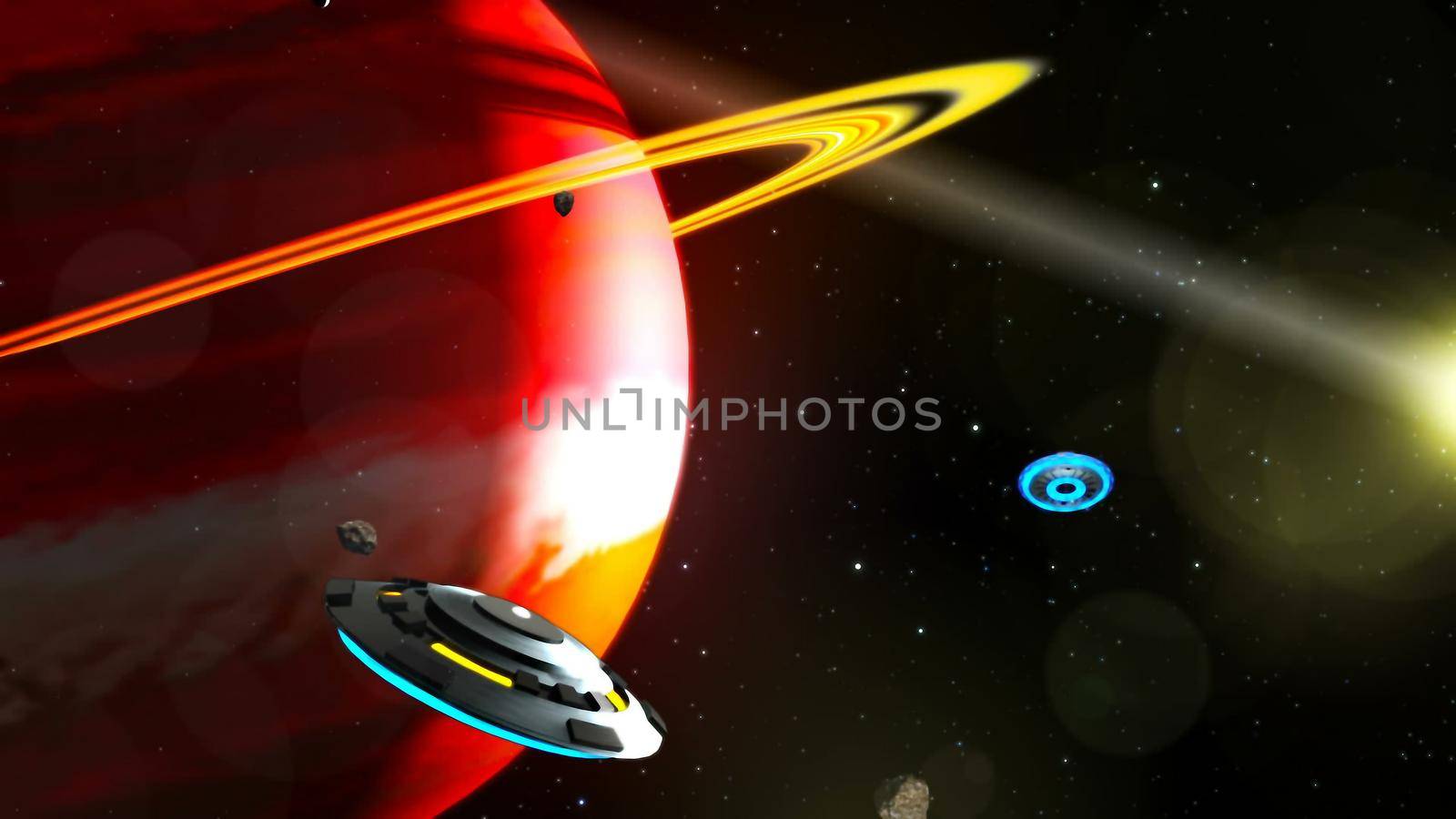 UFO Flying Through Space, Abstract Background 3D rendering by designprojects