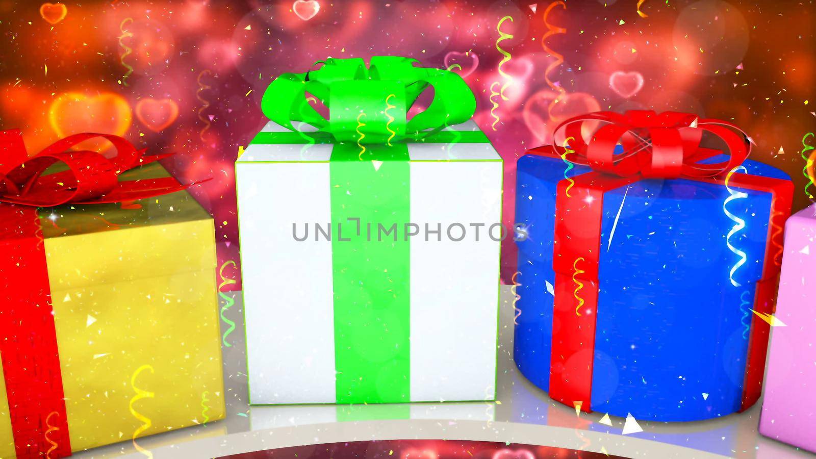 Background with nice gift boxes 3D rendering by designprojects