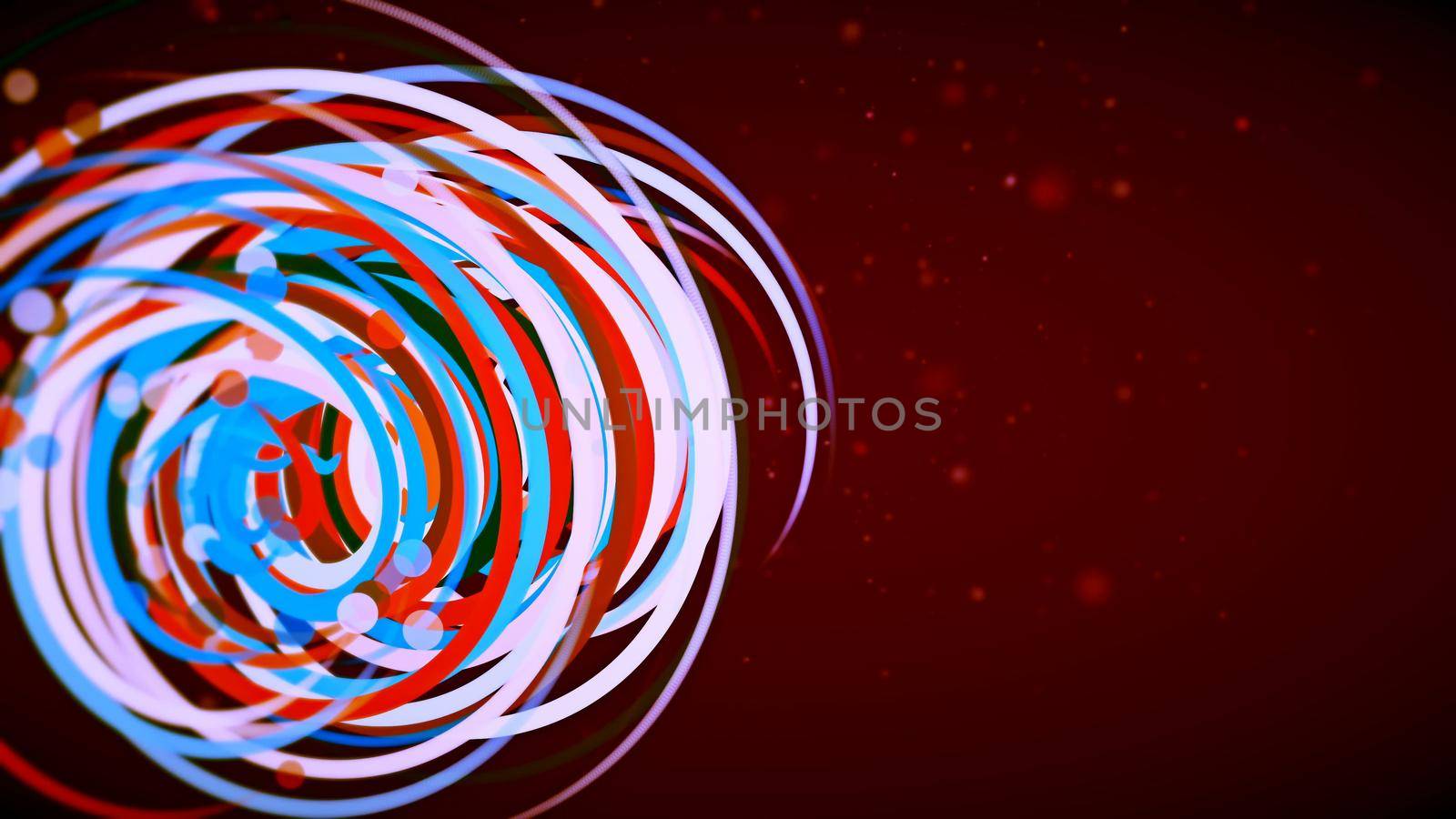 graphics with colored spiral on red background. 3D rendering by designprojects