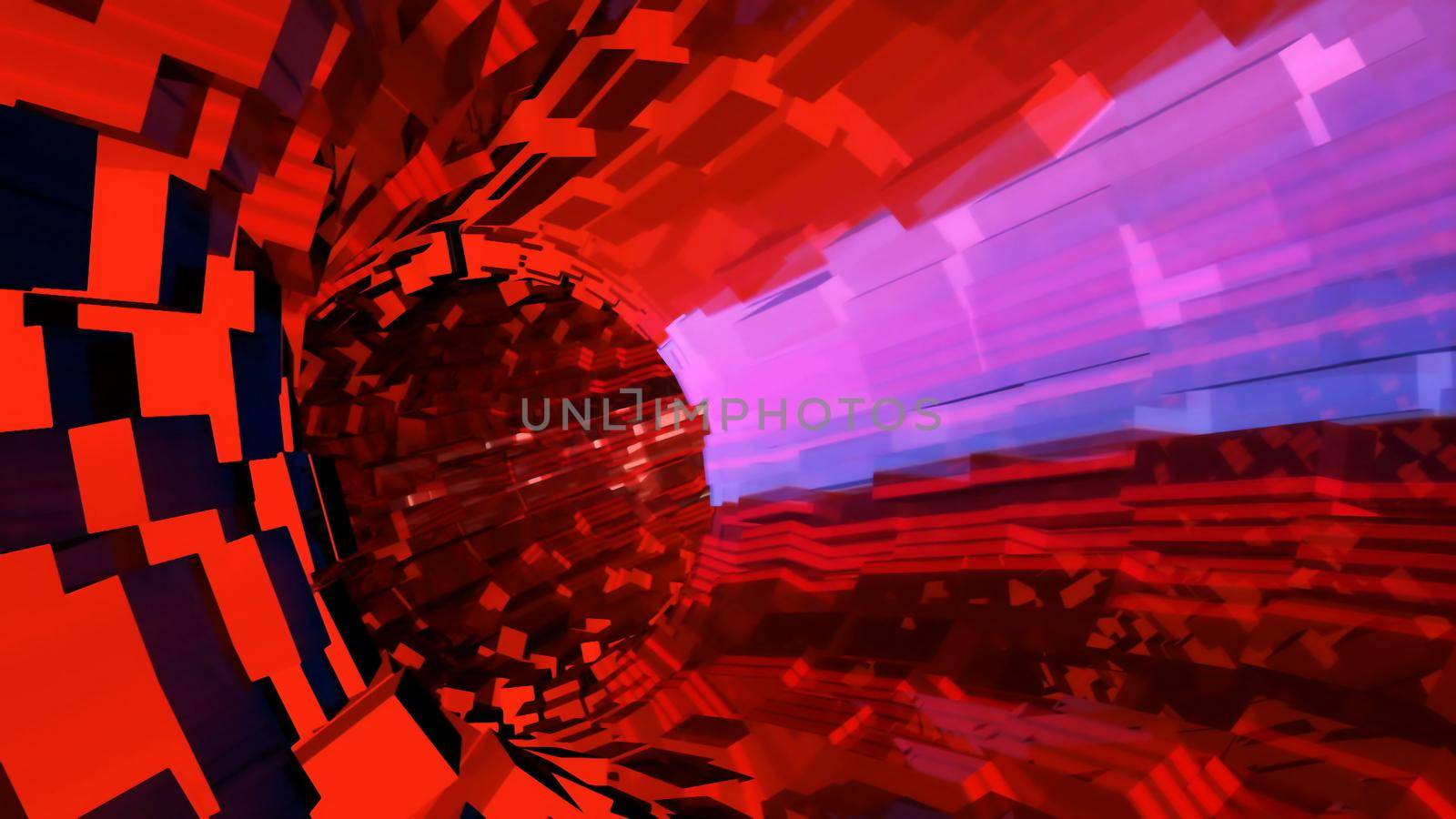 Abstract background with flight in sci-fi tunnel.